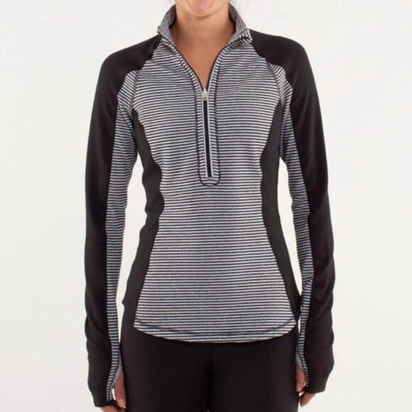 lululemon athletica Tops - Women Lululemon Run: U-Turn Pullover Mini Check Pique Black White Slim Fit